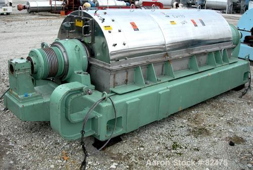 USED: Tomoe/Sharples PM-75000 Super-D-Canter centrifuge, 316 stainless steel construction on product contact areas. Max bowl speed 2700 rpm, 10" single lead conveyor with sintered tungsten carbide we...