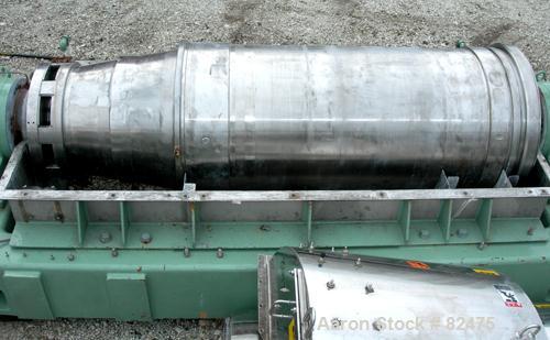 USED: Tomoe/Sharples PM-75000 Super-D-Canter centrifuge, 316 stainless steel construction on product contact areas. Max bowl speed 2700 rpm, 10" single lead conveyor with sintered tungsten carbide we...
