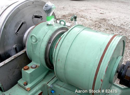 USED: Tomoe/Sharples PM-75000 Super-D-Canter centrifuge, 316 stainless steel construction on product contact areas. Max bowl speed 2700 rpm, 10" single lead conveyor with sintered tungsten carbide we...