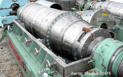 USED: Tomoe/Sharples PM-75000 Super-D-Canter centrifuge, 316 stainless steel construction on product contact areas. Max bowl speed 2700 rpm, 10" single lead conveyor with sintered tungsten carbide we...
