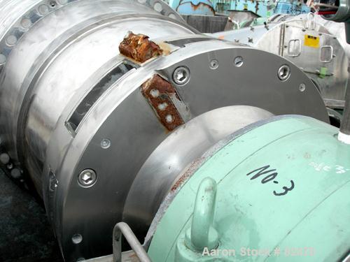 USED: Tomoe/Sharples PM-75000 Super-D-Canter centrifuge, 316 stainless steel construction on product contact areas. Max bowl speed 2700 rpm, 10" single lead conveyor with sintered tungsten carbide we...