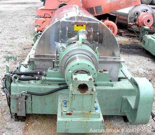 Bowl grooves USED: Tomoe/Sharples PM-75000 Super-D-Canter centrifuge, 316 stainless steel construction on product contact areas. Max bowl speed 2700 rpm, 10" single lead conveyor with sintered tungst...