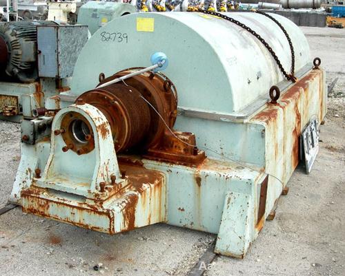 USED: Sharples PM-85000 Super-D-Canter Centrifuge, 316 stainless steel construction on product contact areas. Max bowl speed 2300 rpm, sintered tungsten carbide lined beach section, 12" single lead c...