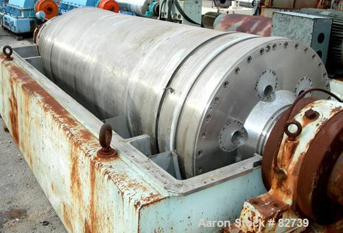 USED: Sharples PM-85000 Super-D-Canter Centrifuge, 316 stainless steel construction on product contact areas. Max bowl speed 2300 rpm, sintered tungsten carbide lined beach section, 12" single lead c...