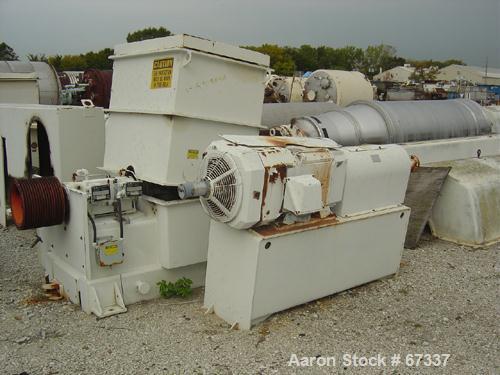 USED: Sharples PM-95000 Super-D-Canter centrifuge, 316 stainless steel construction (product contact areas). Max bowl speed 2000 rpm, 15" single lead conveyor with sintered tungsten carbide wear prot...