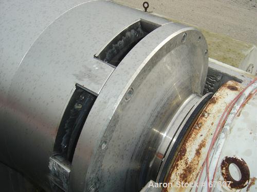 USED: Sharples PM-95000 Super-D-Canter centrifuge, 316 stainless steel construction (product contact areas). Max bowl speed 2000 rpm, 15" single lead conveyor with sintered tungsten carbide wear prot...