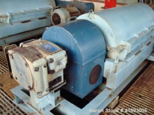Used Sharples PM3500 MK1.5SD Super Decanter Centrifuge, stainless steel. With 40 hp/30 kW, max bowl speed 3150 rpm, scroll size 14" (355 mm) diameter x 48" (1220mm) long. Size 5.6' x 9.5' x 3.6' (170...