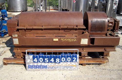 Used Sharples PM-35000 Super-D-Canter Centrifuge, 316 stainless steel construction  (product contact areas ),  maximum bowl speed 3150 rpm, 5 1/2" quasi-axial single lead conveyor with sintered tungs...