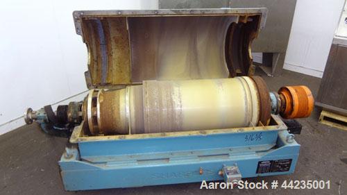 Used Sharples PM-35000 Super-D-Canter Centrifuge. 316 Stainless steel construction (product contact areas), maximum bowl speed 3250 rpm, 5" single lead tru-axial vaned conveyor with sintered tungsten...