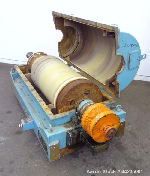 Used Sharples PM-35000 Super-D-Canter Centrifuge. 316 Stainless steel construction (product contact areas), maximum bowl speed 3250 rpm, 5" single lead tru-axial vaned conveyor with sintered tungsten...