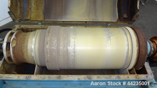 Used Sharples PM-35000 Super-D-Canter Centrifuge. 316 Stainless steel construction (product contact areas), maximum bowl speed 3250 rpm, 5" single lead tru-axial vaned conveyor with sintered tungsten...