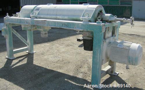 USED: Sharples PM-38000 Super-D-Canter centrifuge, 316 stainless steel construction on product contact areas. Max bowl speed 4000 rpm, single lead conveyor, single row lined cake discharge, liquid pl...