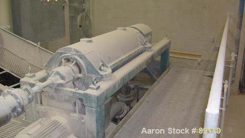 USED: Sharples PM-38000 Super-D-Canter centrifuge, 316 stainless steel construction on product contact areas. Max bowl speed 4000 rpm, single lead conveyor, single row lined cake discharge, liquid pl...