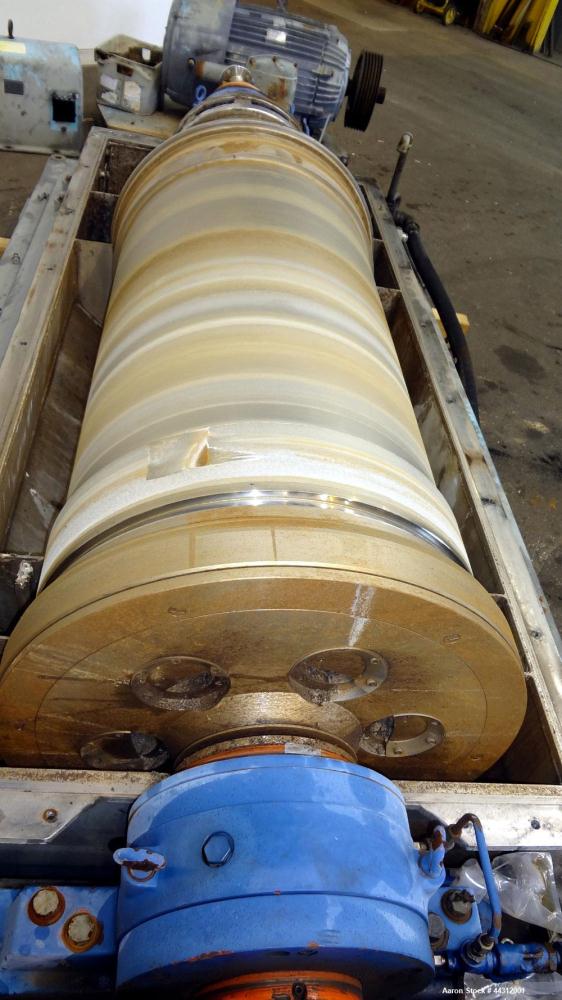Used Sharples PM-55000 Super-D-Canter Centrifuge. 317 Stainless steel construction (product contact areas), 8” single lead quasi-axial conveyor with STC wear protection tiles, 360 degree solids disch...