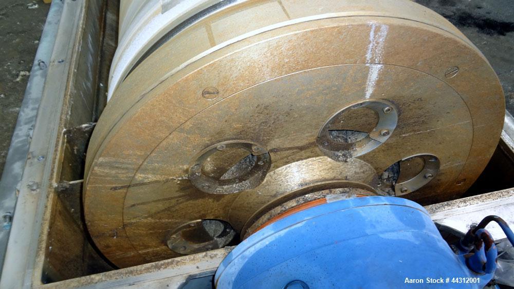 Used Sharples PM-55000 Super-D-Canter Centrifuge. 317 Stainless steel construction (product contact areas), 8” single lead quasi-axial conveyor with STC wear protection tiles, 360 degree solids disch...