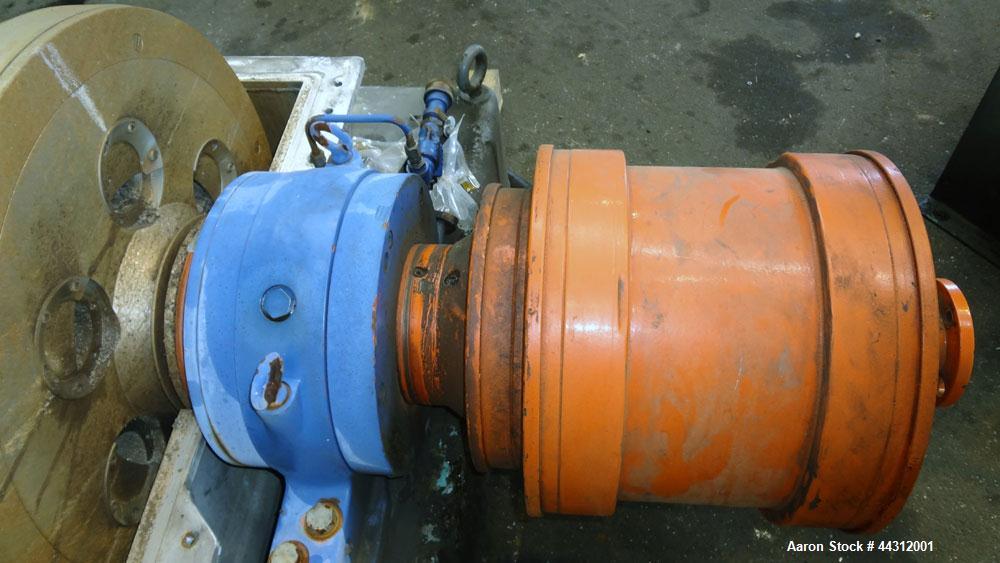 Used Sharples PM-55000 Super-D-Canter Centrifuge. 317 Stainless steel construction (product contact areas), 8” single lead quasi-axial conveyor with STC wear protection tiles, 360 degree solids disch...