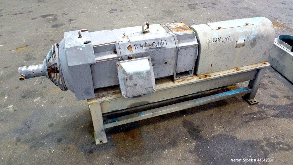 Used Sharples PM-55000 Super-D-Canter Centrifuge. 317 Stainless steel construction (product contact areas), 8” single lead quasi-axial conveyor with STC wear protection tiles, 360 degree solids disch...