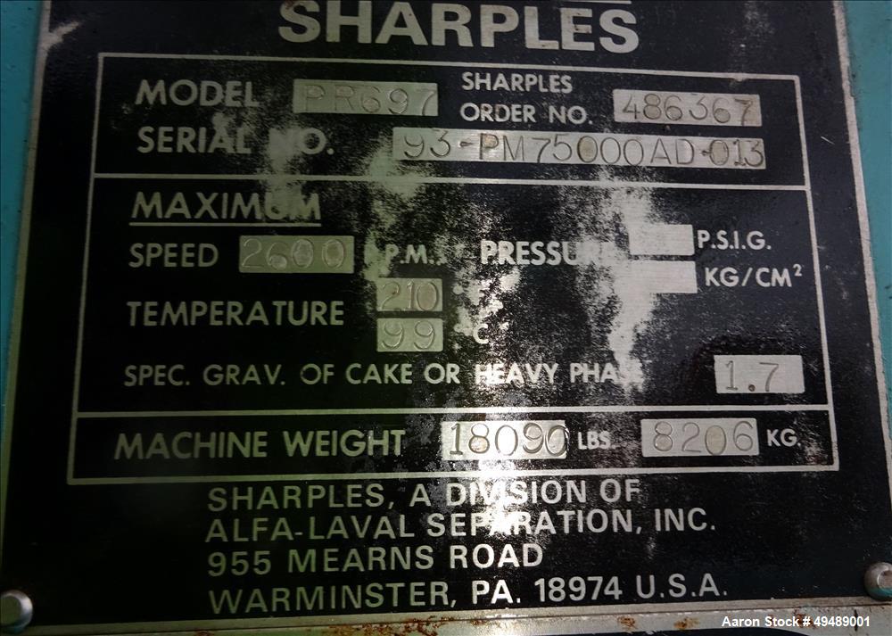 Used Sharples PM-75000 Super-D-Canter Centrifuge, stainless steel construction