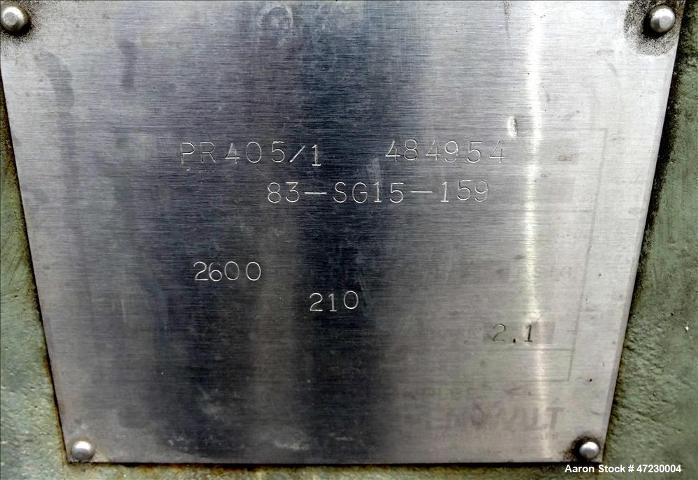 Used:- Alfa Laval / Sharples SG-15 Super-D-Canter Centrifuge. 316/317 Stainless steel Construction (product contact area), maximum bowl speed 2600 rpm, 360 degree solid discharge ports with sintered ...