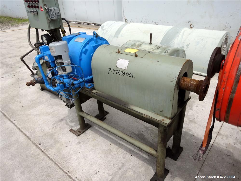 Used:- Alfa Laval / Sharples SG-15 Super-D-Canter Centrifuge. 316/317 Stainless steel Construction (product contact area), maximum bowl speed 2600 rpm, 360 degree solid discharge ports with sintered ...