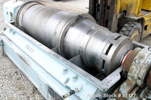 USED: Sharples XM-505 Super-D-Canter Centrifuge. 317/316 stainless steel construction on product contact areas. Max bowl speed 2800 rpm, 8" single lead tru-axial design conveyor with STC wear protect...