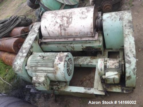Used Sharples/Tomoe P 1500 (MND 25) Decanter Centrifuge. Max. bowl speed: 4800 rpm. Max. spec. gravity: 2.1. Max. oper. temp: 100 degrees C.