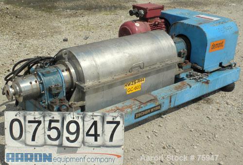 Used Sulzer Escher Wyss ZDC-30 Decanter Centrifuge, Type ZDC-30, Hastelloy S on product contact parts. Gas tight design. Casing No 2 purge seals with meter. 12.3" diameter x 35.1" straight side (315m...