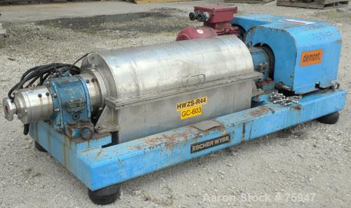 Used Sulzer Escher Wyss ZDC-30 Decanter Centrifuge, Type ZDC-30, Hastelloy S on product contact parts. Gas tight design. Casing No 2 purge seals with meter. 12.3" diameter x 35.1" straight side (315m...
