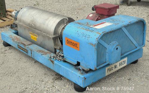 Used Sulzer Escher Wyss ZDC-30 Decanter Centrifuge, Type ZDC-30, Hastelloy S on product contact parts. Gas tight design. Casing No 2 purge seals with meter. 12.3" diameter x 35.1" straight side (315m...