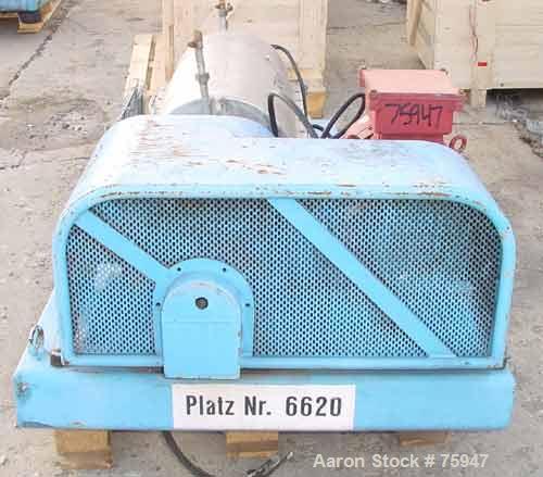 Used Sulzer Escher Wyss ZDC-30 Decanter Centrifuge, Type ZDC-30, Hastelloy S on product contact parts. Gas tight design. Casing No 2 purge seals with meter. 12.3" diameter x 35.1" straight side (315m...