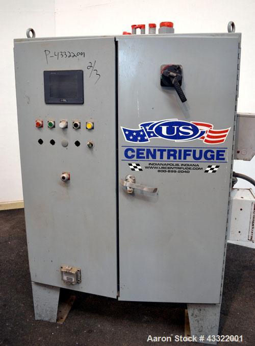 Used US Centrifuge CQ5 Solid Bowl Decanter Centrifuge, Model CQ5000. 2205 Stainless steel construction (product contact areas). Maximum bowl speed 2860 rpm, 6” single lead conveyor with welded hard f...