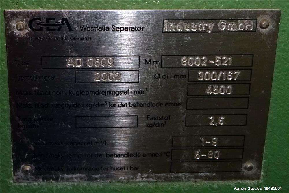 Used- Westfalia AD-0509 Solid Bowl Decanter Centrifuge