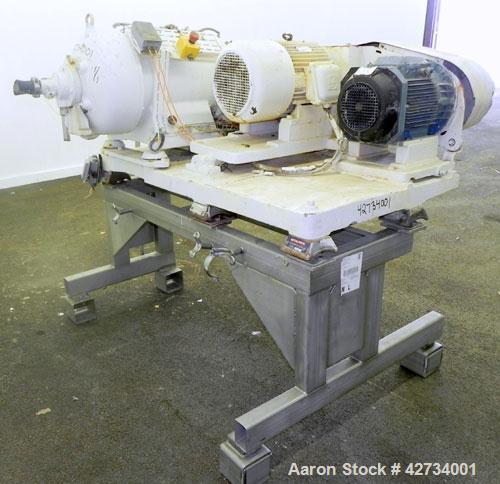 Used Westfalia CA-220 Solid Bowl Decanter Centrifuge. 316 Stainless steel construction (product contact areas), maximum bowl speed 4000 rpm, single lead conveyor with welded hardfacing, casing, sub-b...