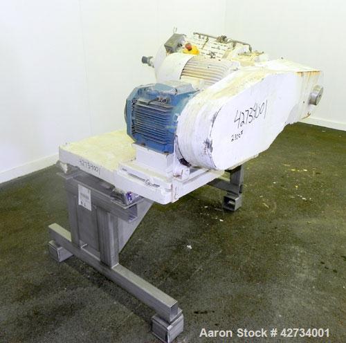 Used Westfalia CA-220 Solid Bowl Decanter Centrifuge. 316 Stainless steel construction (product contact areas), maximum bowl speed 4000 rpm, single lead conveyor with welded hardfacing, casing, sub-b...