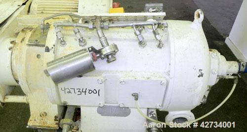 Used Westfalia CA-220 Solid Bowl Decanter Centrifuge. 316 Stainless steel construction (product contact areas), maximum bowl speed 4000 rpm, single lead conveyor with welded hardfacing, casing, sub-b...