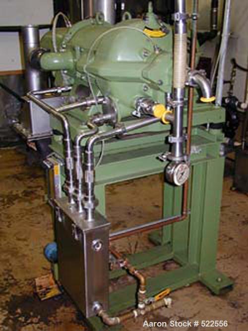 USED: Westfalia CA-220-21-00 decanter centrifuge, 316 stainless steel construction on product contact areas, feed pipe, casing, drive motor.