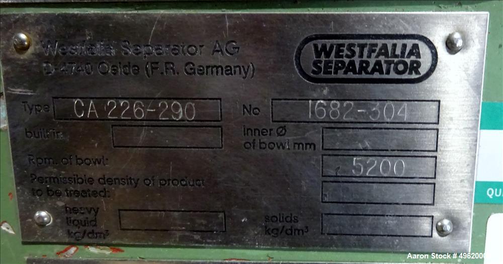 Used Westfalia CA-226-290 Solid Bowl Decanter Centrifuge