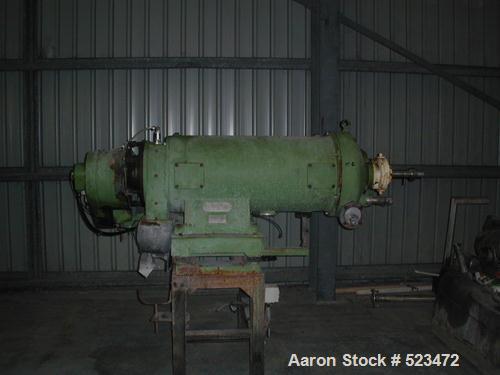 USED: Westfalia CA-365-010 solid bowl decanter centrifuge, 316stainless steel construction on product contact areas. Max bowlspeed 4000 rpm, conveyor with welded hardfacing, lined cake dischargeports...