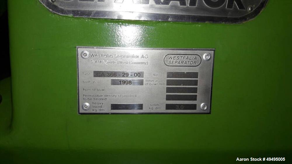 Used Westfalia Decanter Centrifuge, Model CA 366-29-00