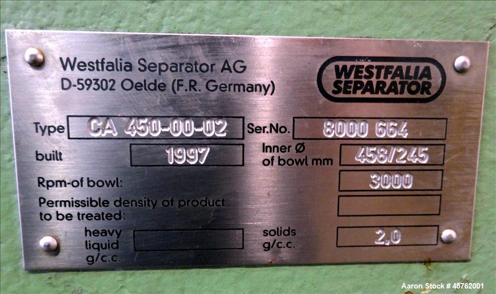 Westfalia CA-450-00-02 Solid Bowl Decanter Centrifuge