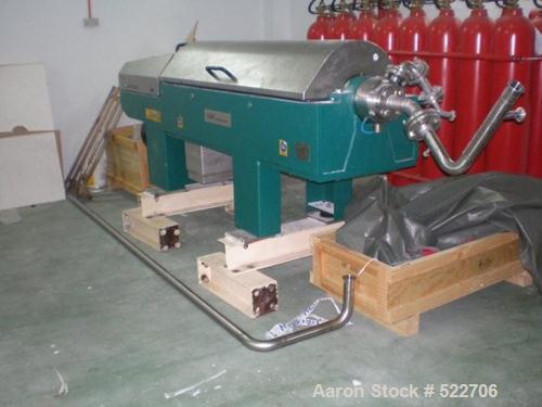 USED: Westfalia CD-305-01-02 solid bowl decanter centrifuge. Stainlesssteel construction on product contact areas, max bowl speed 4400 rpm,base with integrated casing assembly, feed pipe, inline driv...
