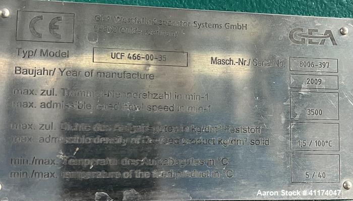Used Westfalia UCF 466-00-35 Decanter Centrifuge – Stainless Steel, 37 kW Motor