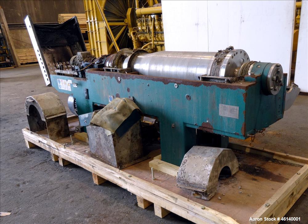 Used Westfalia UCD 305-00-02 Solid Bowl Decanter Centrifuge. 304 Stainless steel on product contact parts, maximum bowl speed 4500 rpm, approximate 4" single lead conveyor with welded hardfacing, sin...