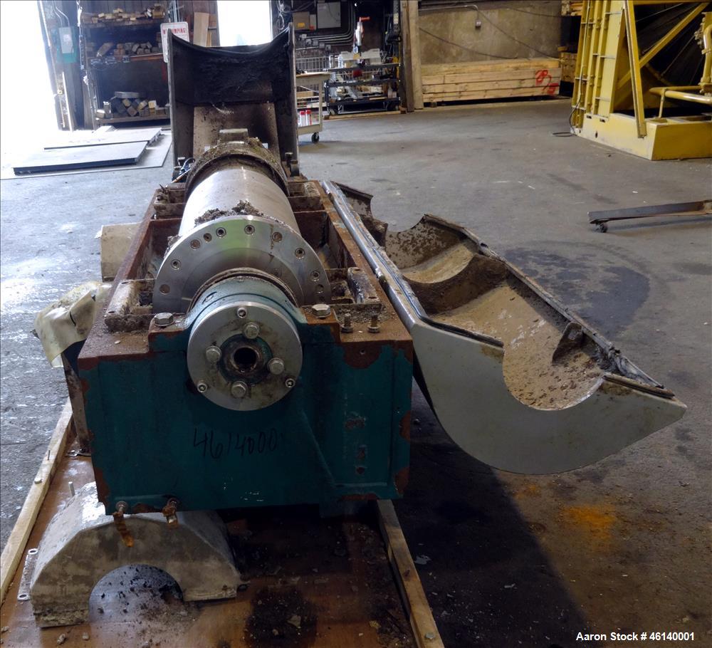 Used Westfalia UCD 305-00-02 Solid Bowl Decanter Centrifuge. 304 Stainless steel on product contact parts, maximum bowl speed 4500 rpm, approximate 4" single lead conveyor with welded hardfacing, sin...