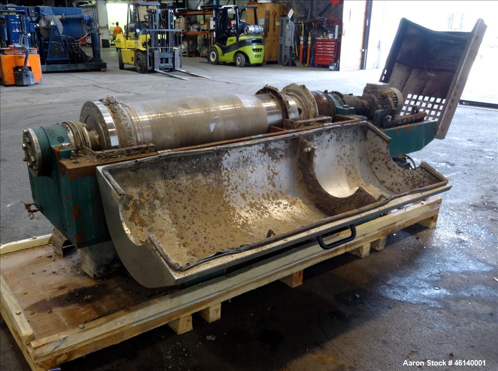 Used Westfalia UCD 305-00-02 Solid Bowl Decanter Centrifuge. 304 Stainless steel on product contact parts, maximum bowl speed 4500 rpm, approximate 4" single lead conveyor with welded hardfacing, sin...