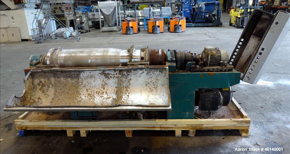 Used Westfalia UCD 305-00-02 Solid Bowl Decanter Centrifuge. 304 Stainless steel on product contact parts, maximum bowl speed 4500 rpm, approximate 4" single lead conveyor with welded hardfacing, sin...