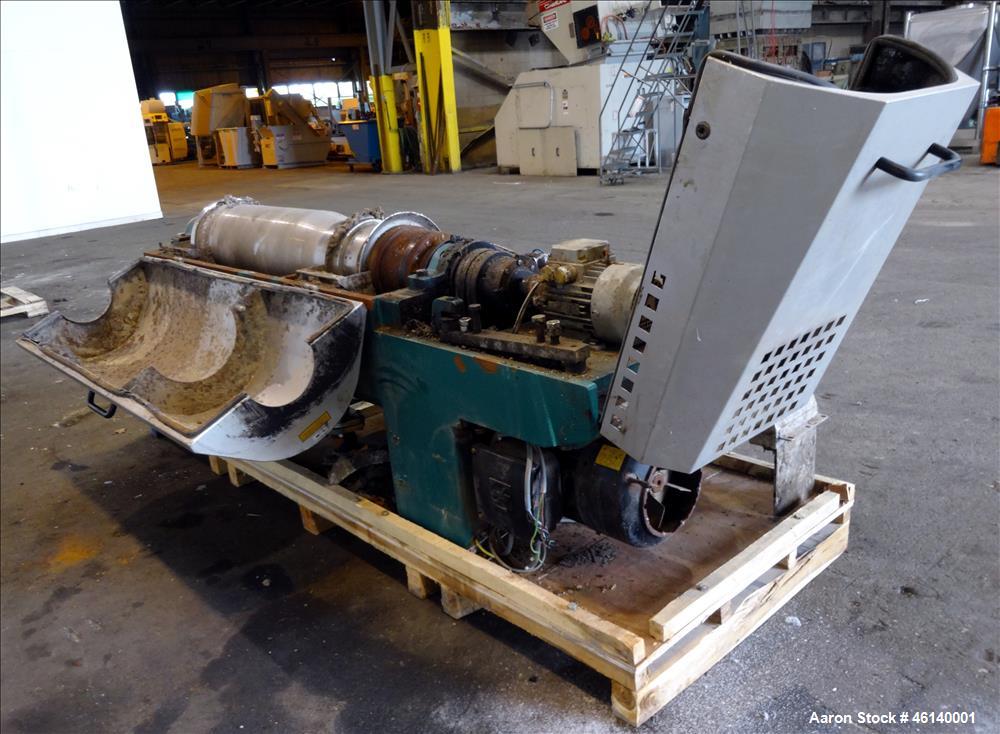 Used Westfalia UCD 305-00-02 Solid Bowl Decanter Centrifuge. 304 Stainless steel on product contact parts, maximum bowl speed 4500 rpm, approximate 4" single lead conveyor with welded hardfacing, sin...