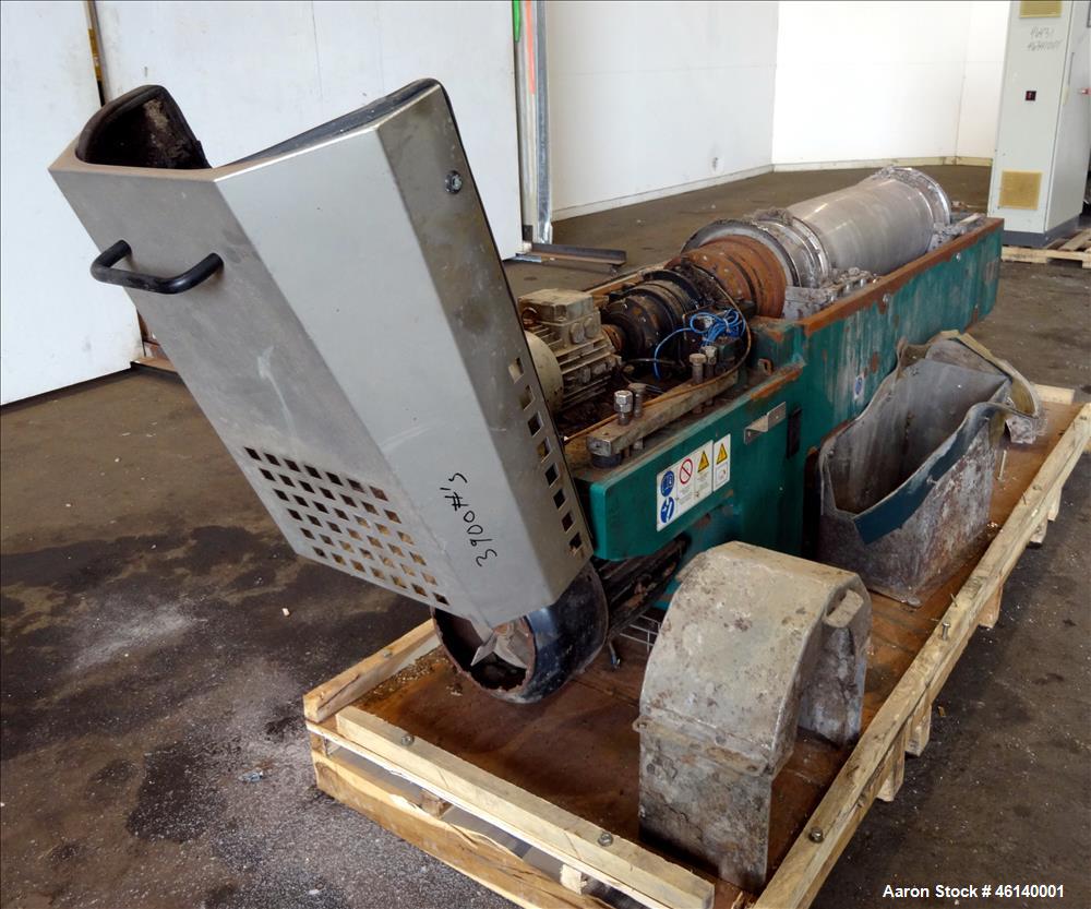 Used Westfalia UCD 305-00-02 Solid Bowl Decanter Centrifuge. 304 Stainless steel on product contact parts, maximum bowl speed 4500 rpm, approximate 4" single lead conveyor with welded hardfacing, sin...