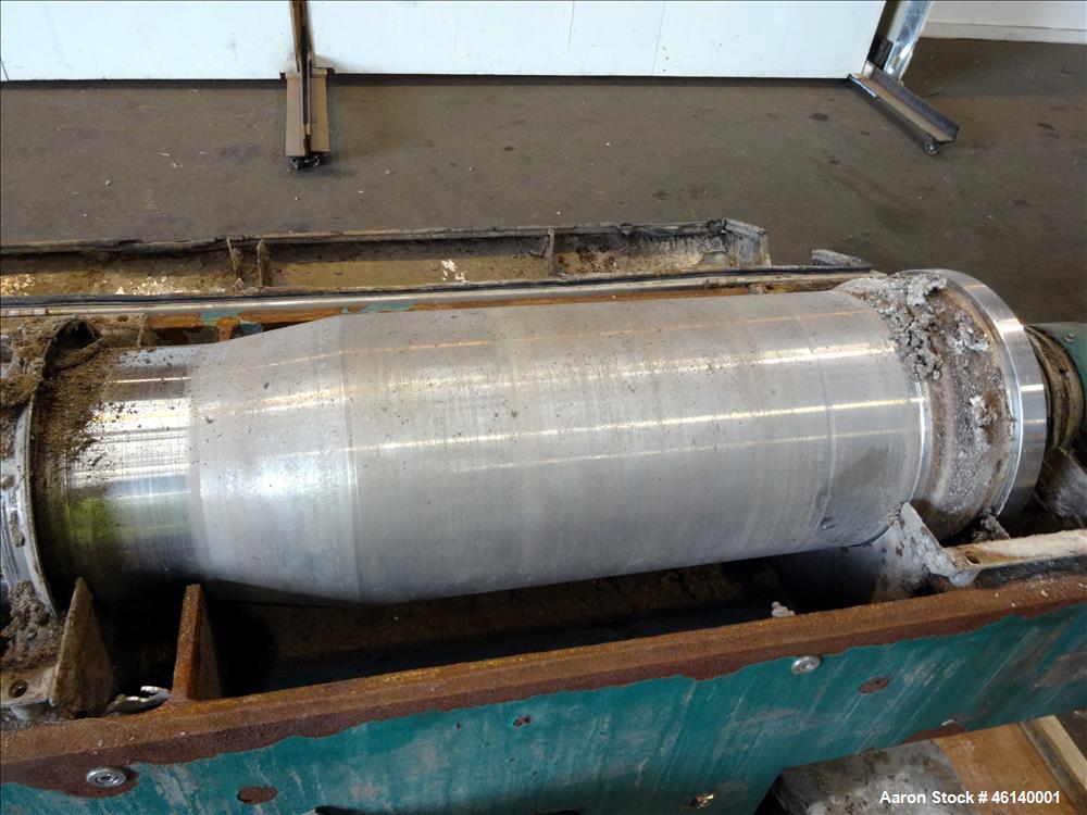 Used Westfalia UCD 305-00-02 Solid Bowl Decanter Centrifuge. 304 Stainless steel on product contact parts, maximum bowl speed 4500 rpm, approximate 4" single lead conveyor with welded hardfacing, sin...
