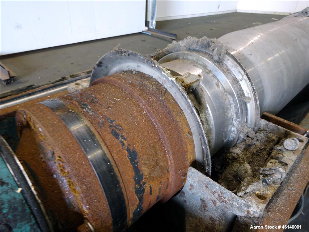 Used Westfalia UCD 305-00-02 Solid Bowl Decanter Centrifuge. 304 Stainless steel on product contact parts, maximum bowl speed 4500 rpm, approximate 4" single lead conveyor with welded hardfacing, sin...